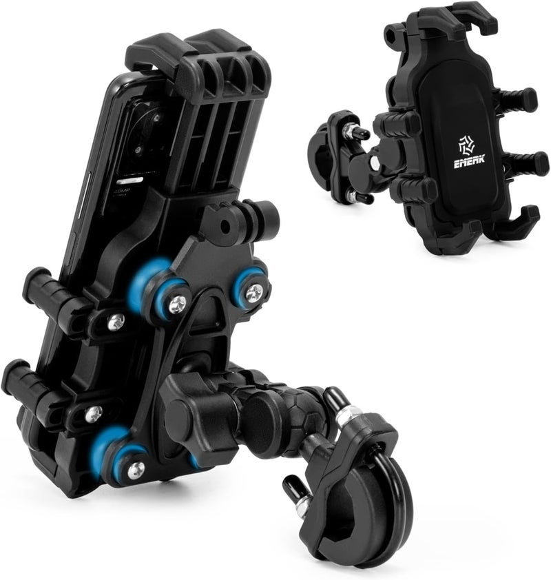 EMERK Motorcycle Phone Mount Holder - [Dual Vibration Dampener] [Anti-Shake Anti-Theft] Bike Phone Holder, Adjustable Handlebar Cellphone Cradle for Bicycle Road Scooter ATV Fit 4.7''-7.2'' Smartphone - Image 1